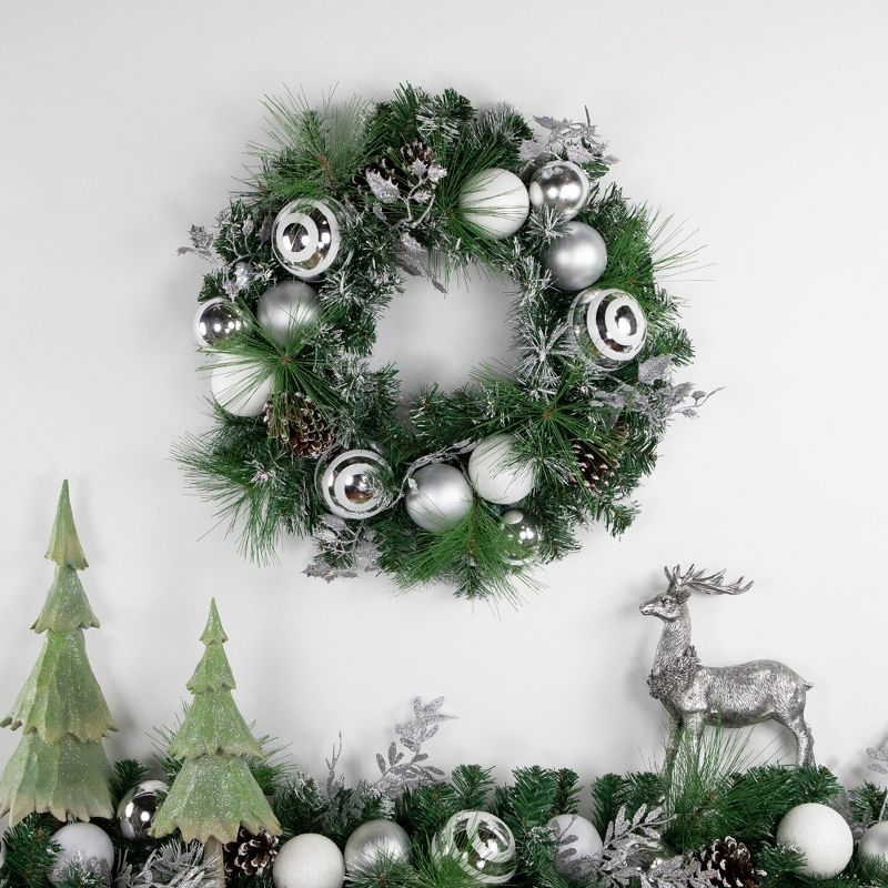 Northlight Green Pine Needle Wreath with Pinecones and Christmas Ornaments, 24-Inch, Unlit, 3 of 7