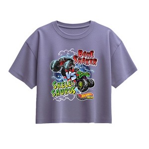 Girls' - Hot Wheels - Bone Shaker Vs Skelesaurus Short Sleeve Boxy Graphic T-Shirt - 1 of 2