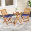 Costway Outdoor Folding Chairs Set of 2 Acacia Wood High-Back Chair with Seat Cushions Beige/Red/Navy - 2 of 4