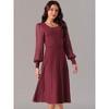 Seta T Women's Mesh Puff Long Sleeve U-neck Pleated Ribbed Knit Midi Sweater Dress - 2 of 4