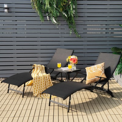 Black Steel Outdoor Chaise Lounge Chairs with Adjustable Backrest and Armrests