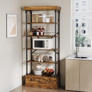 Industrial 6-Tier Bookshelf with Storage Drawers - Wood & Metal Bookcase for Living Room, Bedroom, or Home Office - 1 of 4