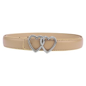 INSPIRE CHIC Women Reversible Faux Leather 0.9" Width Belt with Metal Double Hearts Ring Buckle Belts 1Pc - 1 of 4