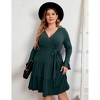 Plus Size Women's Flowy Maxi Dress - V-Neck Ruffled Tiered Dress with Bell Sleeves and Waist Tie - 3 of 4
