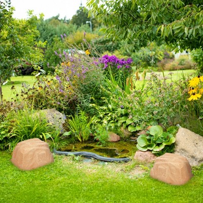 Sand Polyresin Low-Profile Garden Rock Cover with Stakes