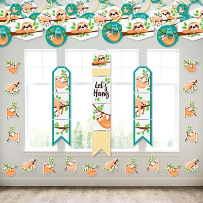 Big Dot of Happiness Let's Hang - Sloth - Wall and Door Hanging Decor - Baby Shower or Birthday Party Room Decoration Kit