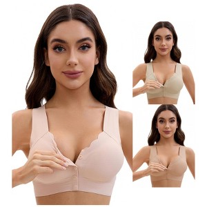 INSPIRE CHIC Women's Front Closure Full Coverage Bra Wirefree Wave Trim U Back Soft Bras 3 Packs - 1 of 4