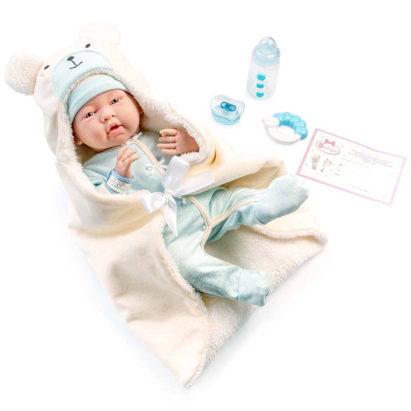 JC Toys Soft Body La Newborn 15.5&#34; baby doll - Blue Bear Bunting Gift Set, 3 of 8