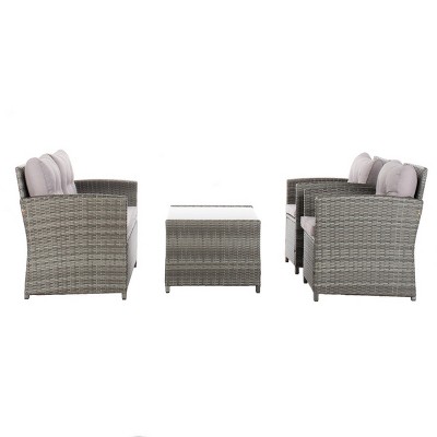 Vellor Gray Wicker 4-Piece Outdoor Patio Set with Cushions