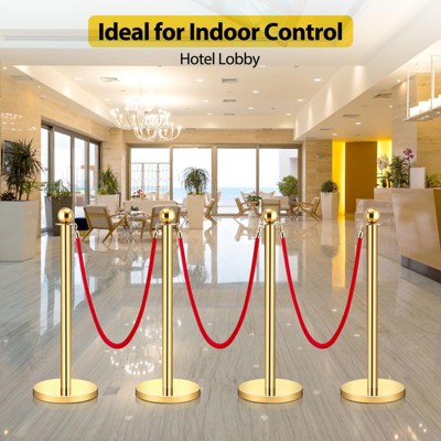 Velvet Ropes and Posts, 5 ft Red Velvet Rope Crowd Control Barriers Gold Stanchions Post for Red Carpet, Parties, Wedding, Exhibition