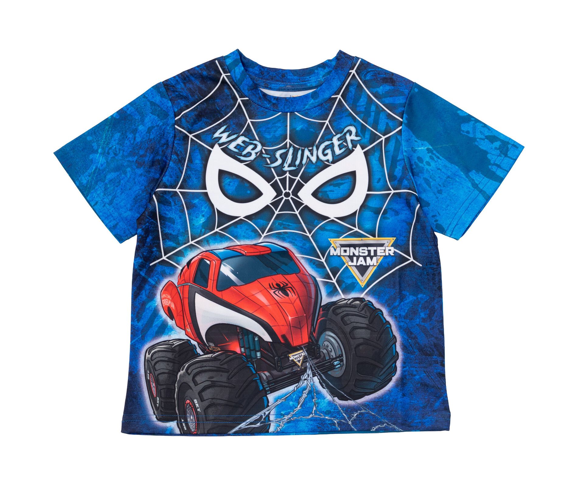 Monster Jam Marvel's Monster Trucks The Amazing Spider-Man Big Boys Athletic T-Shirt Blue Spiderman 10-12