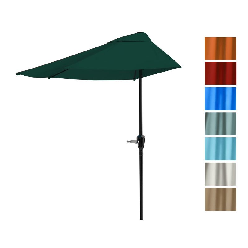 Half Round Patio Umbrella with Easy Crank – Compact 9ft Semicircle Outdoor Shade Canopy for Balcony, Porch, or Deck by Nature Spring (Hunter Green), 3 of 7