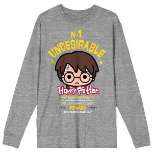 Harry Potter Chibi Style No 1 Undesirable Women's Gray Melange Long Sleeve Crew Neck Tee - 1 of 3