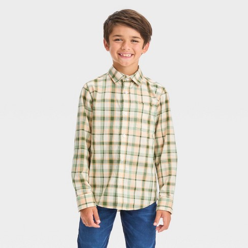 Boys' Long Sleeve Plaid Button-Down Shirt - Cat & Jack™ Green XS