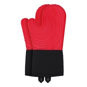 REGALWOVEN Soft Silicone and Cotton Oven Mitts Heat-Resistant Cooking Gloves Gripping for Baking, Kitchen Mitts Set of 2 - 1 of 4