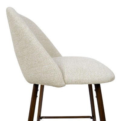 Beige Upholstered Counter Stools with Walnut Legs, Set of 2