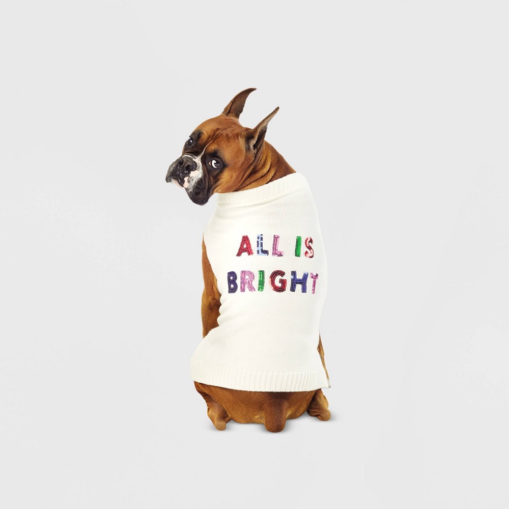 All is Bright Dog Sequin Sweater - Cream - XL - Wondershop