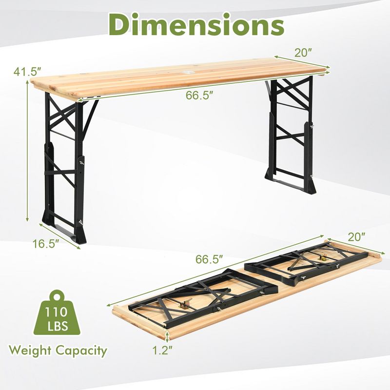Costway 5.5 Ft Outdoor Folding Wood Picnic Table Height Adjustable Metal Frame, 3 of 8