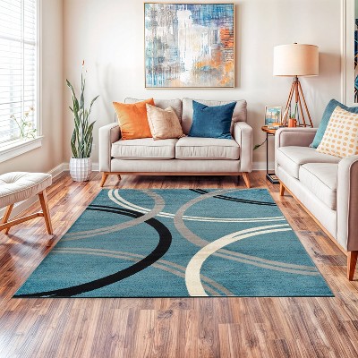 Blue Abstract Circles Design Reversible Square Area Rug