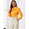 INSPIRE CHIC Women's Peter Pan Collar Bow Tie Neck Puff Long Sleeve Workwear Button Blouses - 2 of 4