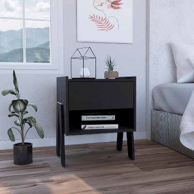 NicBex 1 Drawer Nightstand with Handle Free Design,Bedside Table with Open Shelf and Wooden Legs,Modern Side Table for Bedroom