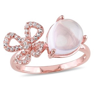 EVERLY JEWELRY | Rose Plated Sterling Silver 3 3/8ct TGW Rose Quartz and White Topaz Bow Drop Ring - 1 of 4