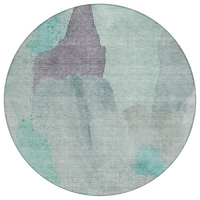 Teal Blue And Aqua Abstract Washable Indoor Outdoor Area Rug