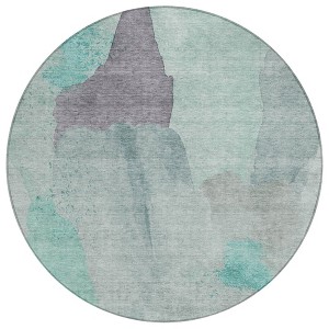 Teal Blue And Aqua Abstract Washable Indoor Outdoor Area Rug - 1 of 4
