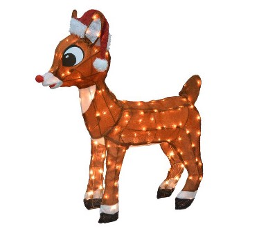 Rudolph the Red-Nosed Reindeer 36IN RUDOLPH  3D PRELIT YARD ART  RUDOLPH WITH SANTA HAT, Brown