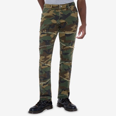 RAW X Men's Printed Pieced Fringed Denim Jeans
