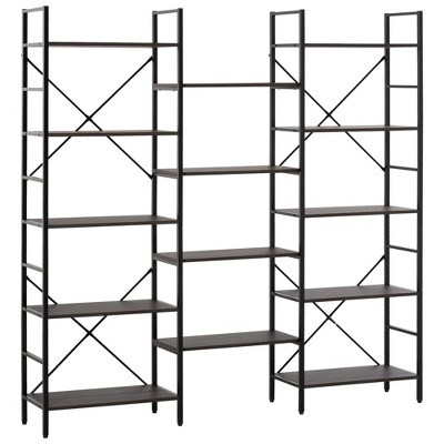 HOMCOM 5-Tier Industrial Look Bookshelf with Open Storage Display Rack Metal Frame for Home Office Walnut