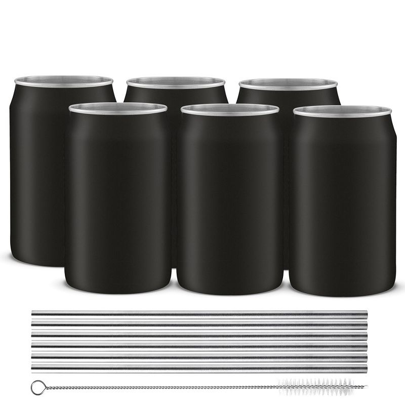 JoyJolt Stainless Steel Can Drinking Tumblers with Straws & Brush- 16 oz - Set of 6, 1 of 7