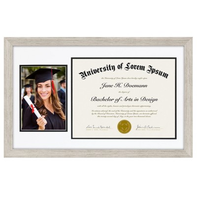 Americanflat 11x18 Driftwood Graduation Frame with Two Opening Mat Displays - 5x7 Photo Frame and 8.5x11 Diploma Frame