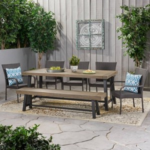 Lyons 7pc Acacia Wood Rustic Dining Set Gray - Christopher Knight Home: Outdoor Picnic Style, Weather-Resistant - 1 of 4