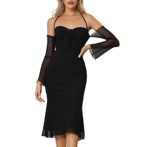 Allegra K Women's Mesh Sleeves Mermaid Hem Off Shoulder Bodycon Dress - 1 of 4