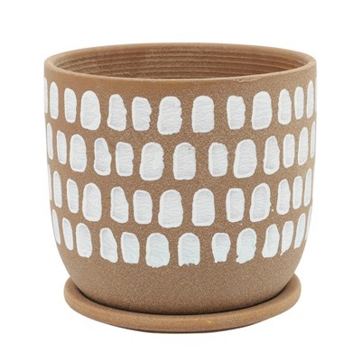 Sagebrook Home 7" Painted Ceramic Planter with Saucer Brown