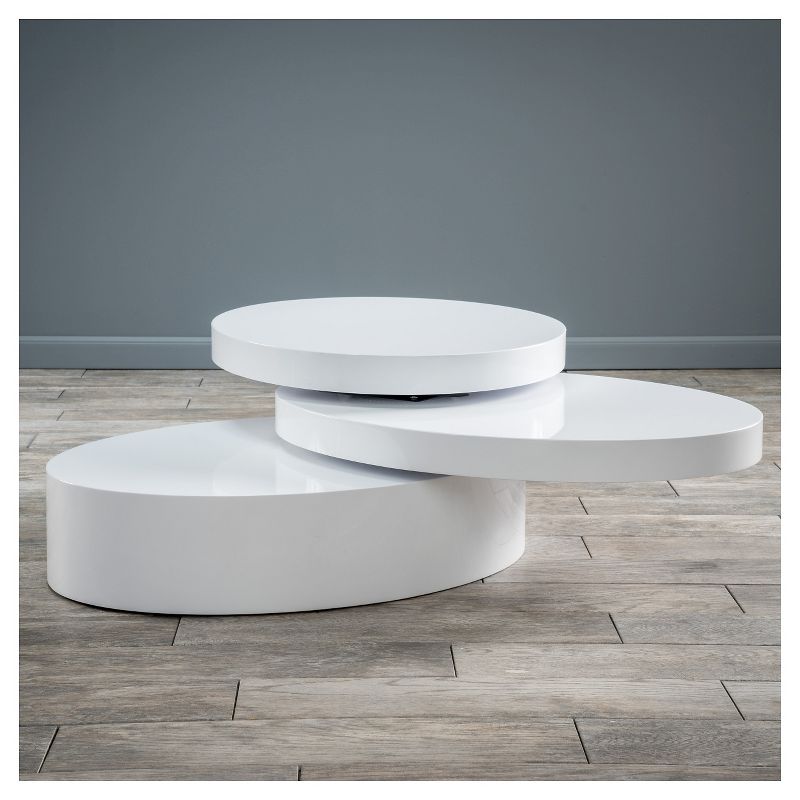 Carson Small Oval Rotatable Coffee Table Glossy White - Christopher Knight Home, 4 of 6