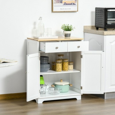 HBEZON Kitchen Storage Cabinet, Sideboard Floor Cupboard with Solid Wood Top, Adjustable Shelf, and 2 Drawers for Living Room, and Hallway — фото 8
