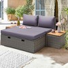 LACOO Outdoor Rattan Daybed with Cushion and  Storage Side Table - 2 of 4