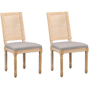 Nordlys Set of 2 Wooden Chairs with Cane Backs and Dark Gray Fabric Seats Classic Style Dining Room - 1 of 4