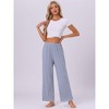 INSPIRE CHIC Women's Cotton Stretchy Elastic Waist Straight Wide-Leg Pajama Pants with Pockets - 4 of 4