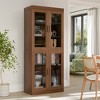 Spassway White/Walnut Storage Cabinet Floor Cabinets with See-Through Glass Doors and Shelves Shelving Unit for Organizing Living Room Kitchen - 2 of 4