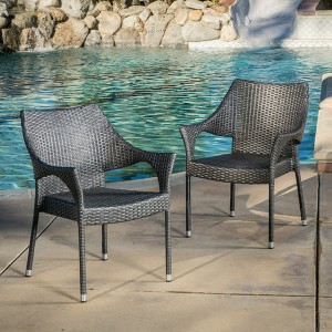 Grungis PE Wicker Stacking Outdoor Dining Chairs,Modern Outdoor Patio Chairs with Arch Backrest & All-Weather Iron Frame,2pc/4pc - 1 of 4