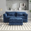 76.77'' Chenille Double Sofa with Removable Armrests L-Shaped Sectional Sofas, Footstool, and Convenient Side Pockets - 3 of 4