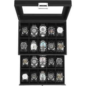 6-Slot 2-Layer Watch Box with Lock, Glass Top Display Case for Watches & Sunglasses, Jewelry Storage Gift for Men & Women - 1 of 4