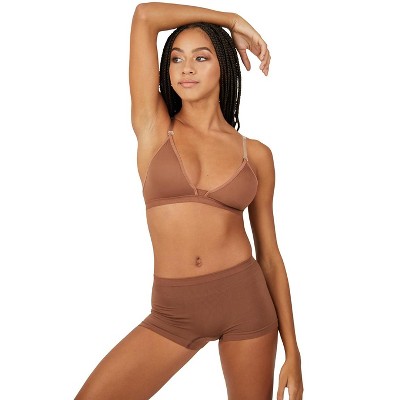 Capezio Mocha Deep Neck Clear Back Bra - Girls Large