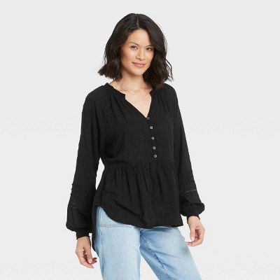 Women's Long Sleeve Button-front Blouse 
