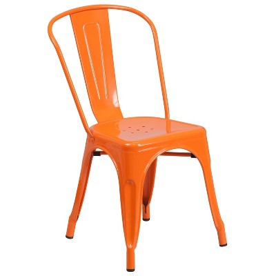 24" Round Orange Metal Indoor-Outdoor Table Set with 2 Chairs