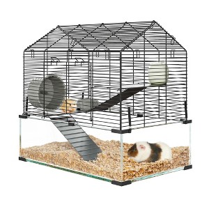 Large Hamster Cage, 360°Viewing Transparent Hamster Habitat, 3 Tier Chew-Proof Metal Gerbil Cage with Running Wheel, Water Bottle, Ramp, Feeding Bowl - 1 of 4