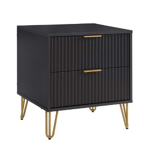 Sapphtopaz Modern Nightstand with 2 Vertical Textured Drawers Bedside Table with Splayed Gold Metal Legs & Handles Night Stand for Bedroom - 1 of 4